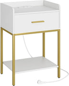 Masupu Nightstand with Charging Station,3-Tier Modern Bedside Night Stand with Storage Drawer and Shelf,Small End Side Table for Bedroom,Living Room,White