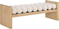 MAKLAINE Set of 2 Contemporary Natural Wood Bench with Cream Fabric Cushions