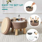 Small Foot Stool Ottoman with Storage, Sherpa Ottoman Foot Rest for Couch, Round Footstool with Storage, Small Ottomans and Footstools for Living Room and Entryway (Brown)