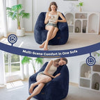 MAXYOYO Bean Bag Chair for Adults, Foam-Filled Floor Sofa for Reading | Bean Bag Chair for Adult with Filler, Cozy Living Room Chair for Bedroom Dorm, Navy