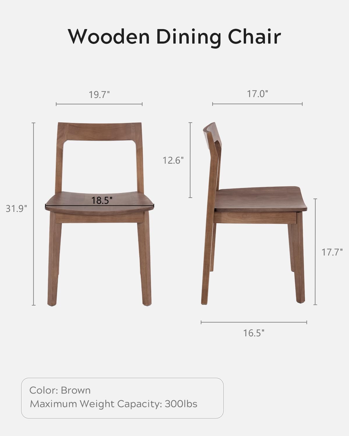EYYTHUNG Wooden Dining Room Chairs Set of 2, Farmhouse Wood Kitchen Chair, Mid Century Modern Armless Dining Chair for Living Room, Brown
