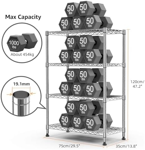 M MZG 1000 lbs Storage Shelving Steel Heavy Duty 4-Tier Utility Shelving Unit Steel Organizer Wire Rack for Home,Kitchen,Office,Chrome (13.7" D x 29.5" W x 47.2" H)