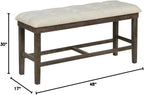 MAKLAINE Upholstered Counter Height Dining Bench, Beige Linen Fabric, Tufted Seat, Rustic Dark Oak Wood Base, 48" L x 16" W x 24" H, Sturdy Kitchen Seating for 2 People