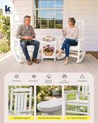 KINGYES Oversized Outdoor Rocking Chairs Set of 2, HDPE Porch Rocker, White | - Rocking Chairs for Outdoor with Wide Seat - 350LBS Support for Adults