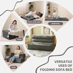 JUIKURY Folding Sofa Bed, Convertible Sleeper Chair with Pilow Foldable Matress, 2 in 1 Pull Out Loveseat Sofa Portable Fold Out Chair Bed Floor Couch Lounge for Living Room Bedroom (Grey, Queen)