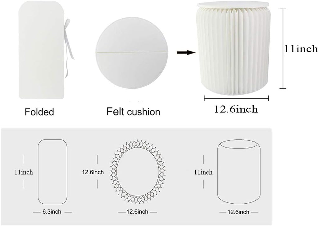 Modern White Paper Stool Foldable - 11 inch Heigh - Compact, Sturdy & Portable Honeycomb Structure Low Stool Chair for Fitting Room, Exhibition Halls, Shopping Malls, Office