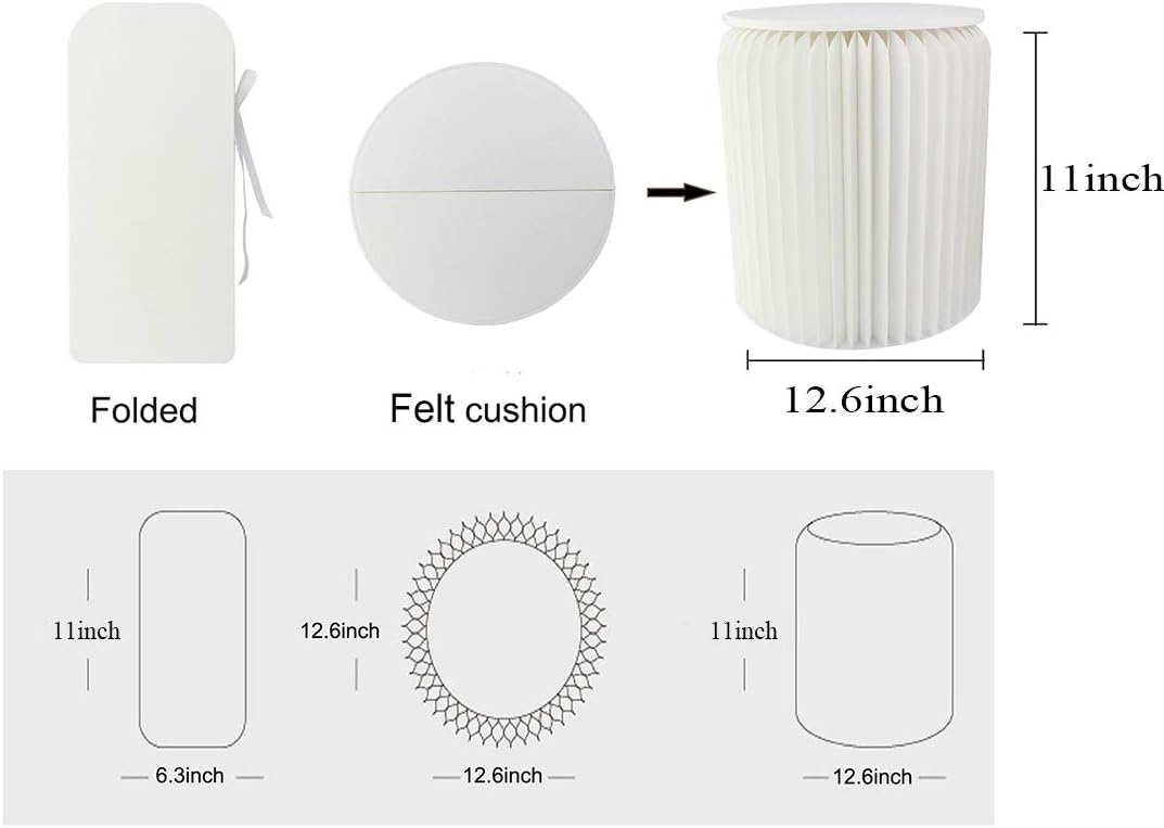 Modern White Paper Stool Foldable - 11 inch Heigh - Compact, Sturdy & Portable Honeycomb Structure Low Stool Chair for Fitting Room, Exhibition Halls, Shopping Malls, Office