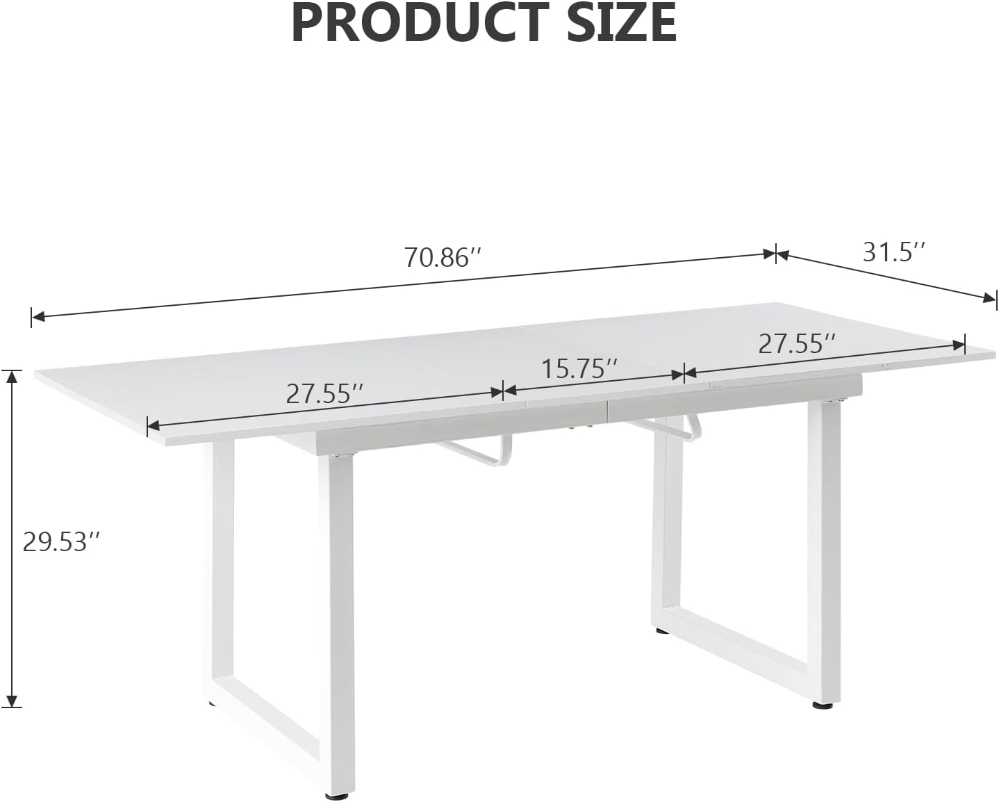 Extendable Dining Table for 4-8 Person, Extendable from 55" to 71", Modern Rectangle Dining Table with MDF Tabletop and Metal Frame, Expanding Kitchen Table for Home, Office (White)