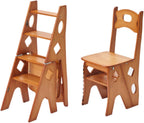 Solid Wood Foldable 4-Step Dual-Purpose Ladder Chair: for Library, as Step, Stool, Display Stand, Flower Stand (87 * 34 * 44.5cm, 90 * 35 * 46cm),Honey color-87 * 34 * 44.5cm