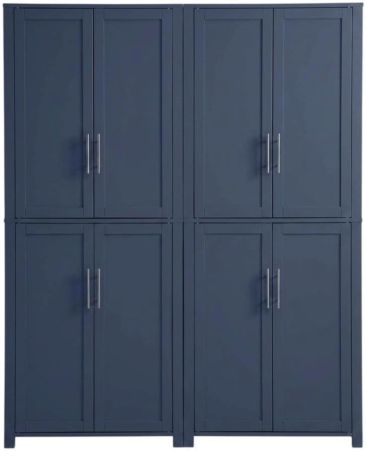 Furnifact Blue Pantry Cabinets Two-Piece Storage Set with Anti-Tip Mechanism and Floor Clearance, Durable Construction, Ideal for Organized Kitchen Storage