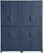 Furnifact Blue Pantry Cabinets Two-Piece Storage Set with Anti-Tip Mechanism and Floor Clearance, Durable Construction, Ideal for Organized Kitchen Storage