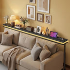 YATINEY 70.9" Behind Couch Table with LED Lights, Narrow Console Table with Adjustable Height (27.6"-35.4"), 5.9" Wide Sofa Tables Narrow Long with USB-C Ports, Sofa Side Table, Black CT26UDBB