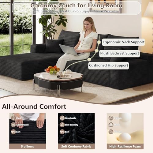 95" Cloud Sectional Couch with L-Shape Chaise, Modern Cloud Couch with Deep Seat, Modular Sectional Couches for Living Room, Apartment, Office, No Assembly Required