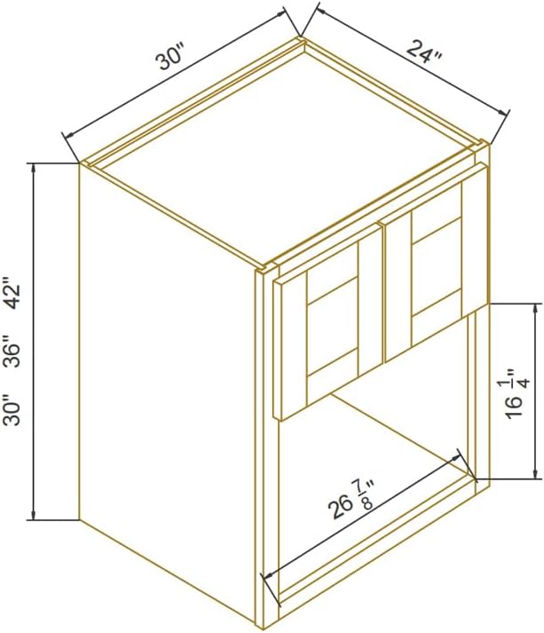 Solid Wood Shaker Wall Cabinet for Microwave – Space-Saving RTA with Open Shelves, Perfect Kitchen Pantry Storage & Durable Wall-Mounted Organizer (SK-Grey, 30" W x 24" D x 36" H)