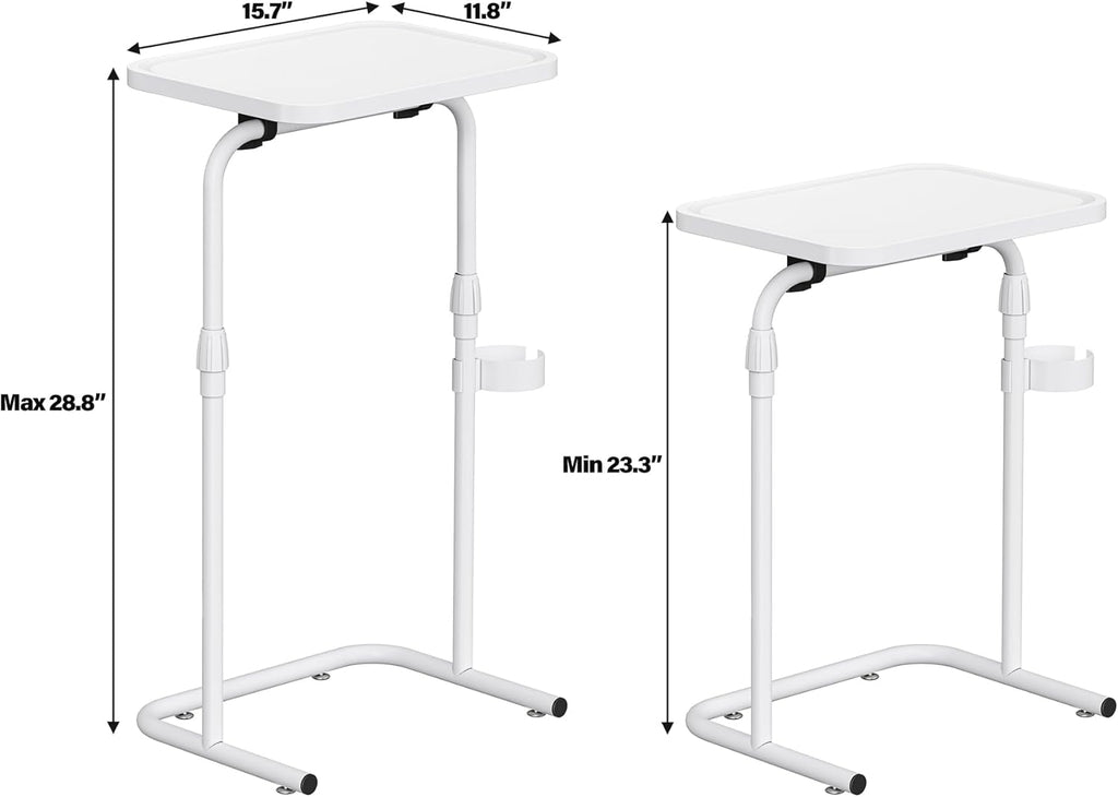 TUTOTAK C Shaped End Table with Tiltable Surface, Set of 2, Adjustable Height Side Table, Slide Under Couch Table TV Tray for Eating, Sofa Tray for Livingroom, Bedroom White TB01BW0912