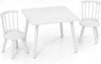 GLACER Kids Table and Chairs, 3-Piece Wooden Activity Table and Chair Set with Pine Legs & Windsor Back for Play, Reading & Learning, Playroom Nursery Furniture for Boys and Girls Ages 3+ (White)