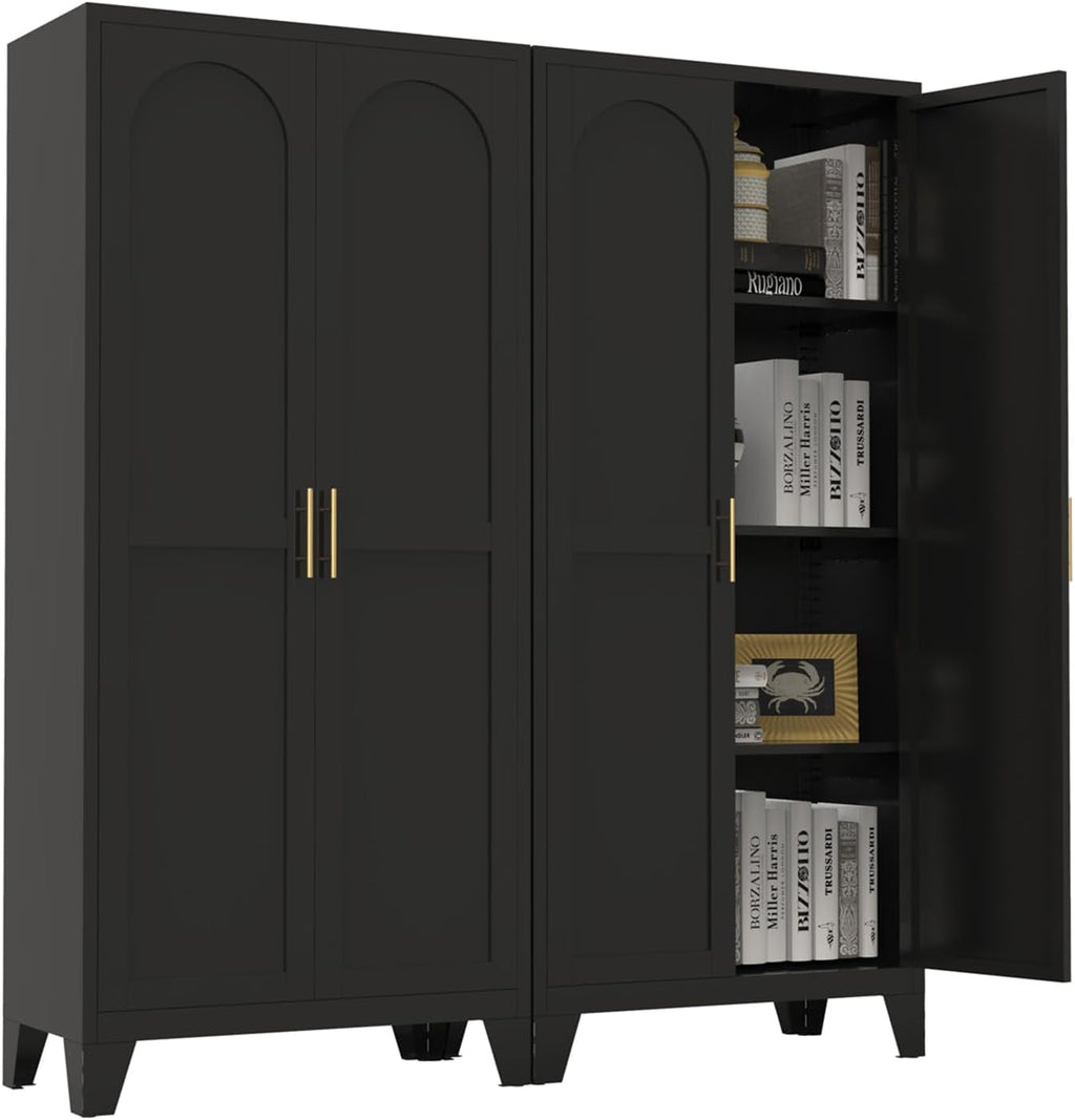 61" Tall Kitchen Pantry Cabinet, Black Metal Garage Storage Cabinet with Doors and Adjustable Shelves, Kitchen Cupboard, Pantry Cabinets for Kitchen, Dining Room, Office, Easy Assembly