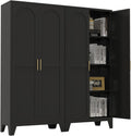 61" Tall Kitchen Pantry Cabinet, Black Metal Garage Storage Cabinet with Doors and Adjustable Shelves, Kitchen Cupboard, Pantry Cabinets for Kitchen, Dining Room, Office, Easy Assembly