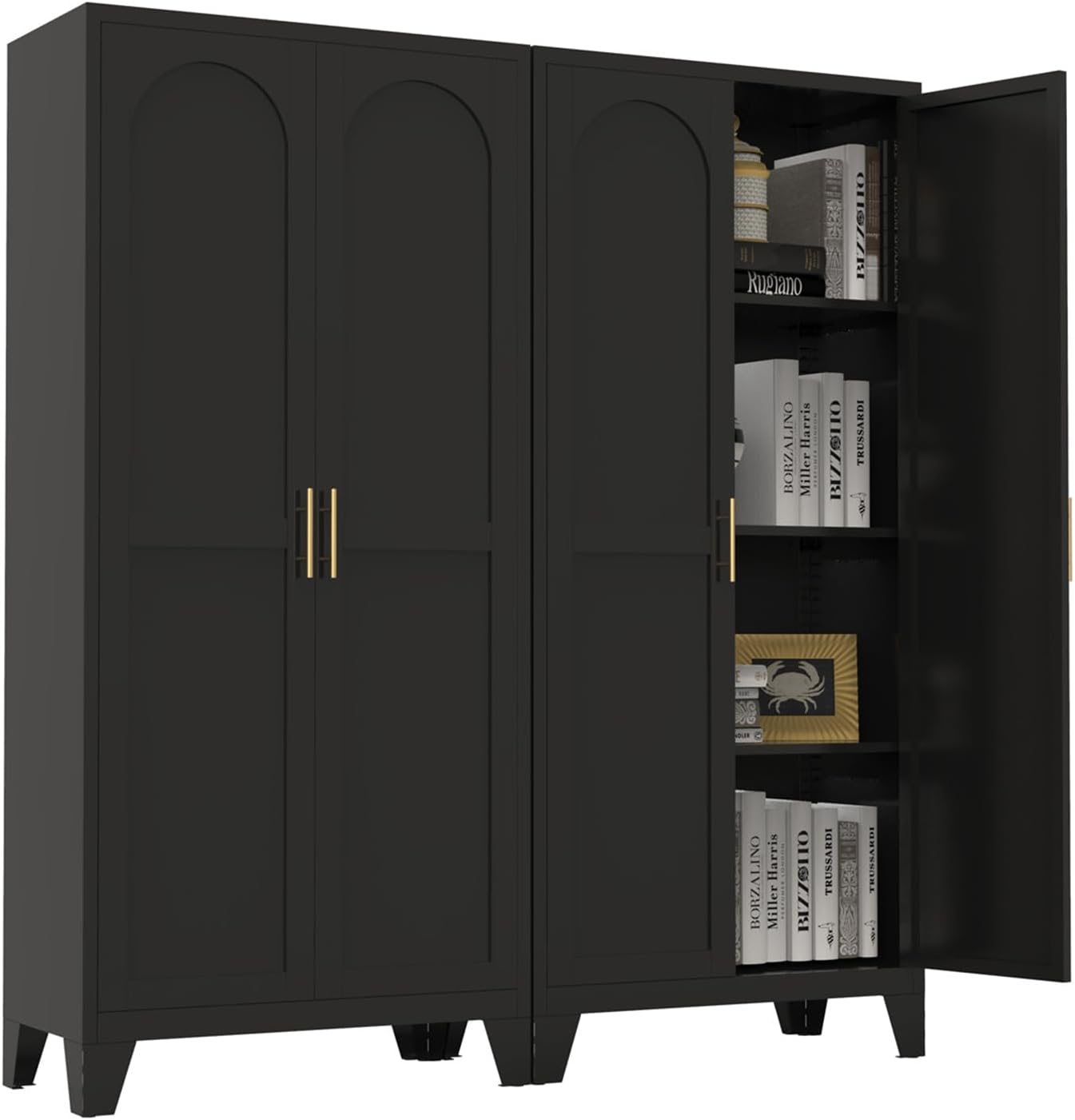 61" Tall Kitchen Pantry Cabinet, Black Metal Garage Storage Cabinet with Doors and Adjustable Shelves, Kitchen Cupboard, Pantry Cabinets for Kitchen, Dining Room, Office, Easy Assembly