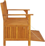 Patio Storage Bench 47.2" Solid Acacia Wood Outdoor Bench Seat with Armrests and Backrest, Garden Bench for Front Porch Furniture and Patio Furniture Storage