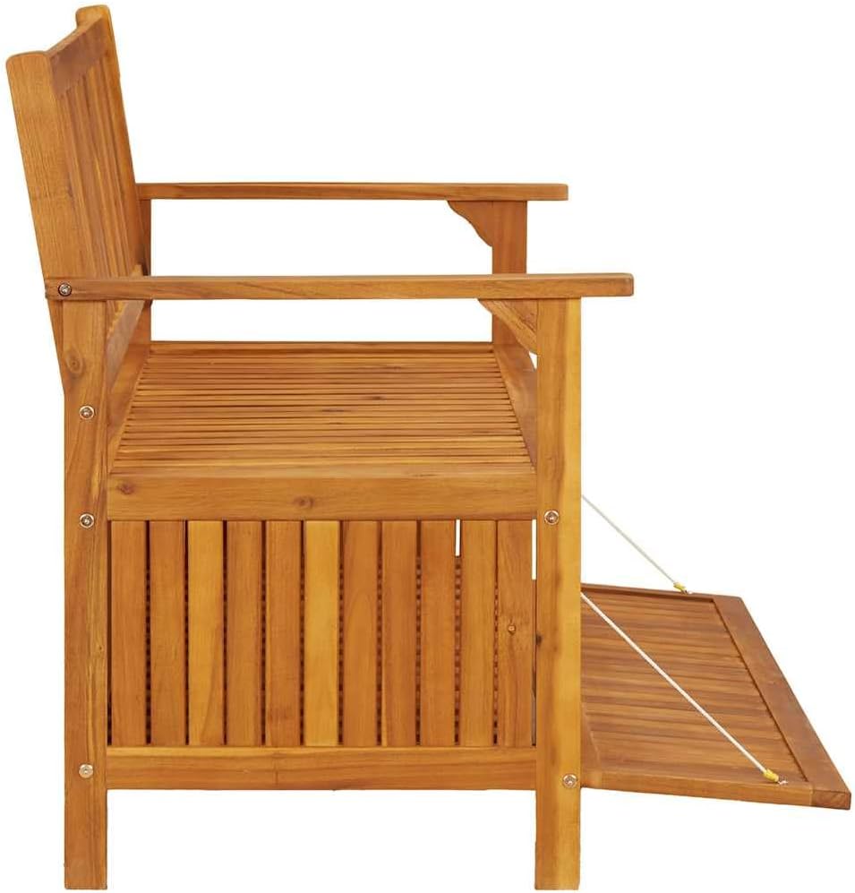 Patio Storage Bench 47.2" Solid Acacia Wood Outdoor Bench Seat with Armrests and Backrest, Garden Bench for Front Porch Furniture and Patio Furniture Storage
