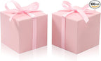 COTOPHER 100pcs Wedding Favor Boxes, Paper Gift Boxes 3x3x3 Inches Small Gift Boxes with Ribbons Small Boxes for Gifts, Crafting, Cupcake, Candy, Bridesmaid Proposal Boxes，Easy Assemble Boxes (Pink,