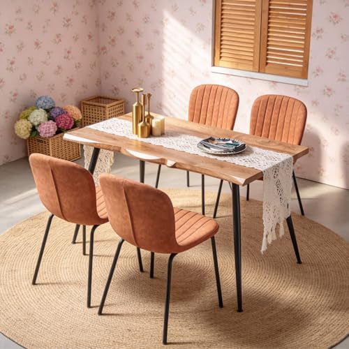 Dining Table Set for 4 with Brown PU Leather Chairs, Mid-Century Modern Rectangle Coffee Table,Kitchen Table and Chairs Set of 4, Perfect for Small Apartment, Home, Dining Room, Breakfast Nook
