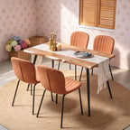 Dining Table Set for 4 with Brown PU Leather Chairs, Mid-Century Modern Rectangle Coffee Table,Kitchen Table and Chairs Set of 4, Perfect for Small Apartment, Home, Dining Room, Breakfast Nook