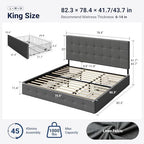Allewie King Size Storage Bed Frame with 4 Underbed Drawers, Light Grey
