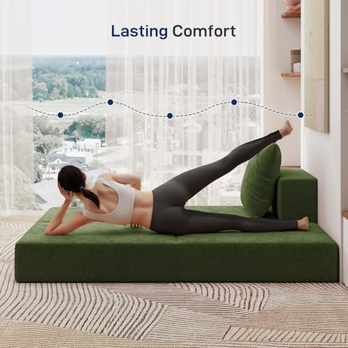 Living&Giving Cloud Sectional Couch for Living Room, Modular Couch with 1 Ottoman, Middle-seat Can Be Combined with Modular Sofa, Customizable Layout for Any Space, Green