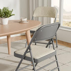 6 Pack Padded Folding Chairs with Fabric Cushion and Back, Oatmeal Stripe | Heavy Duty Foldable Dining Chair Set with Steel Frame Stackable Seat for Party Home Office Event Wedding Indoor Outdoor