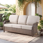 Belord Luxury Outdoor High Back Couch, All-Weather Wicker 3-Seater Sofa, Wicker Patio Furniture for Deck Porch Garden,Beige