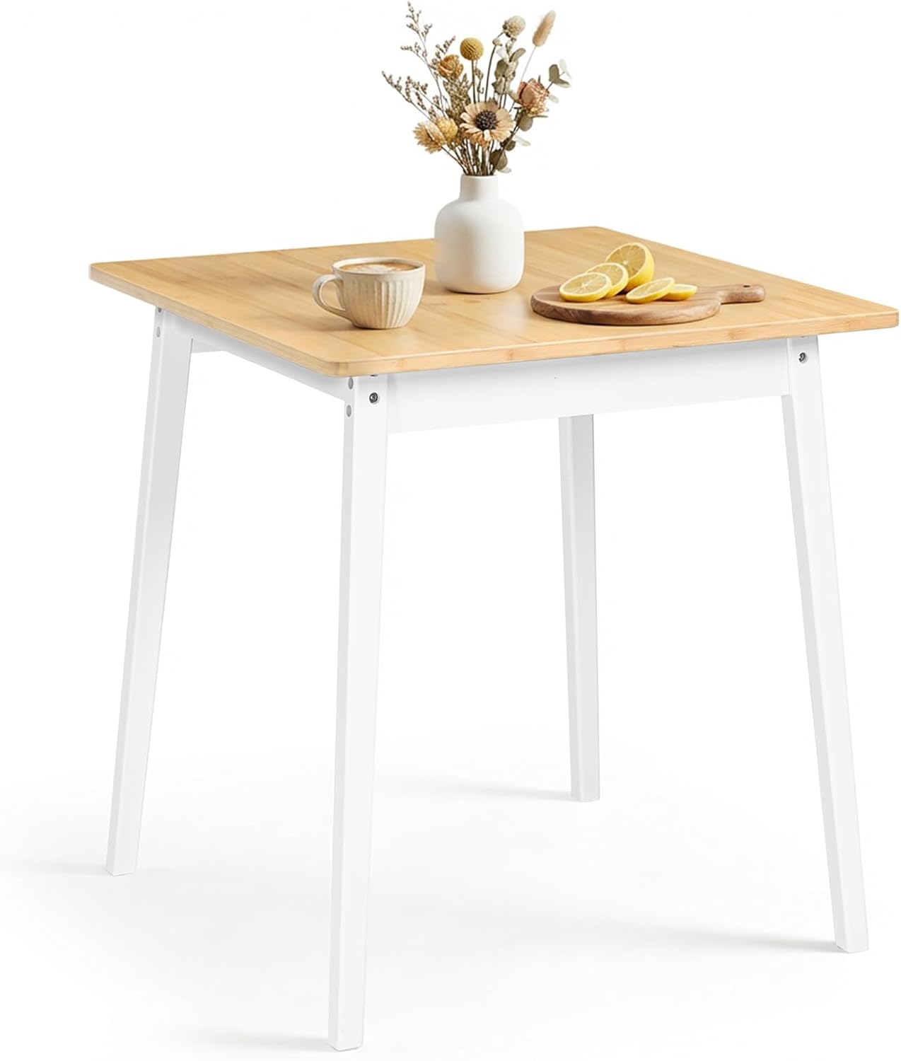 HOOBRO Bamboo Dining Table, Square Dining Table for 2, 27.6" Kitchen Table for Small Space, Writing Table, Easy to Assemble, for Dining Room, Living Room, Office, Kitchen, Natural and White YW70CZ01G1