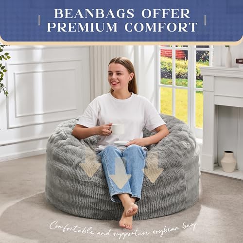 Hobestluk Bean Bag Chair Giant Beanbag Washable LivingRoom 3FT Grey Adult | Memory foam,Ergonomic Design,Breathable Detachable Cover,Removable,Easy Clean,2-Way-Use,No Assembly Required,Bedroom Dorm
