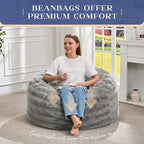 Hobestluk Bean Bag Chair Giant Beanbag Washable LivingRoom 3FT Grey Adult | Memory foam,Ergonomic Design,Breathable Detachable Cover,Removable,Easy Clean,2-Way-Use,No Assembly Required,Bedroom Dorm