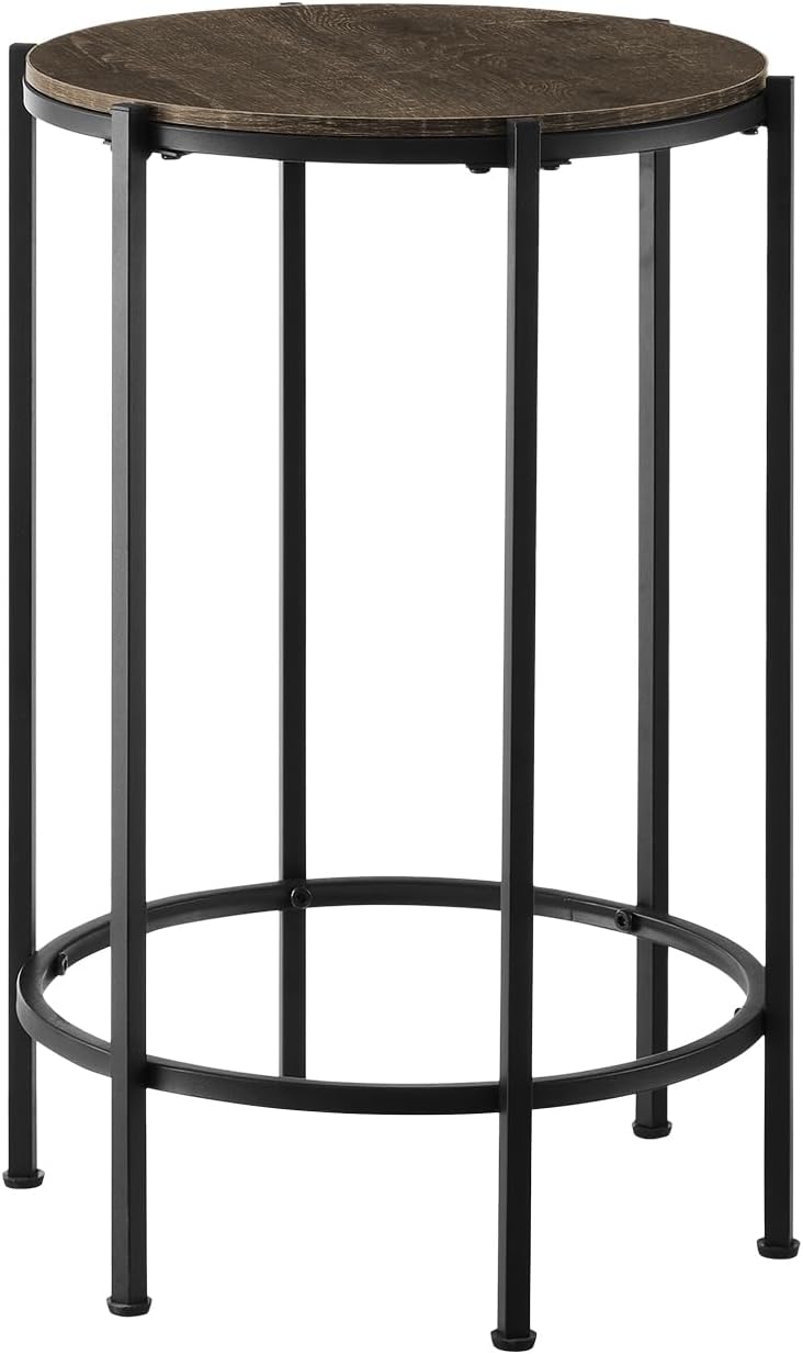 Monarch Specialties I 3756 Accent Table, End, Round, Side Table, Bedroom, Nightstand, Dark Oak, Black Metal