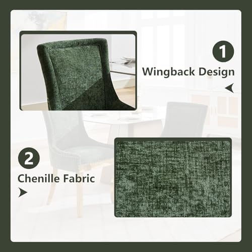 Olive Green Upholstered Dining Chairs Set of 6, Gold Stainless Steel Legs | High back; nailhead trim; modern style; 400 lb capacity dining chairs for Kitchen; easy assembly;accent kitchen chairs