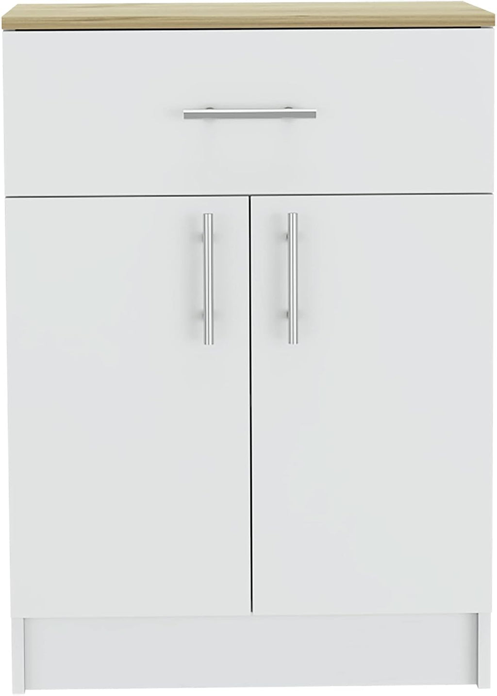 Pantry Organizer Cabinet 33" H,Buffet Kitchen Sideboard,One Drawer,Two Interior Shelves,Two Doors,White,Light Oak