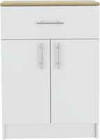 Pantry Organizer Cabinet 33" H,Buffet Kitchen Sideboard,One Drawer,Two Interior Shelves,Two Doors,White,Light Oak