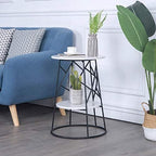 Telephone Table, Round Side Table Marble Sofa Telephone Table Corner Table Coffee Table 2 Tier Snack Table for Living Room Bedroom Balcony，16.9''x24.4''(Color:Black)