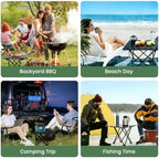 2 Pack Camping Table Foldable, Portable Folding Beach Table, Black-S | Ultralight, Metal, with Carry Bag, Small for Outdoor Travel & Picnic, BBQ, Cooking, Festival, Boat, Home Use