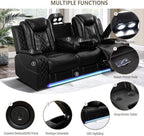 Power Recliner Sofa Set, Breathing Leather Reclining Couch Set, 3 Piece Living Room Furniture Set with LED Lights/Charging Ports/Storage for Home/Office (Black, Sofa+Loveseat+Chair)