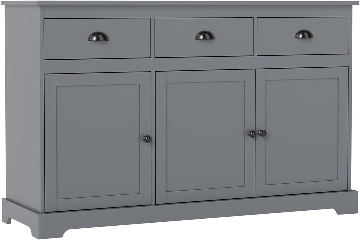 Sideboard Buffet Cabinet with Storage, 53.5” Large Kitchen Cupboard with 3 Drawers, Adjustable Shelf, Credenzas for Living Room, Wooden Coffee Bar Console Table for Dining Room (Grey)
