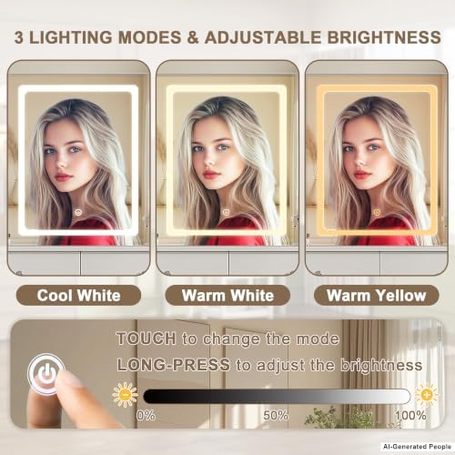Vanity Desk with LED Mirror, 3 Lighting Modes and Chair | Small Makeup Vanity Table Set with Drawers, Dressing Table with Power Outlet for Girls Bedroom, White