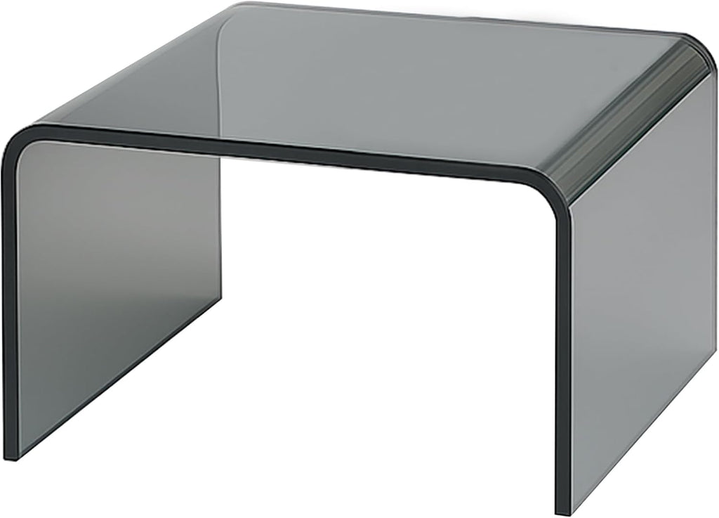 Gray Acrylic Compact Accent Table – Modern Multipurpose Small Side Table or End Stand for Apartment Living, Bedrooms and Reading Corners – Waterfall Design, No Assembly, 15.7"×11.8"×11.8"