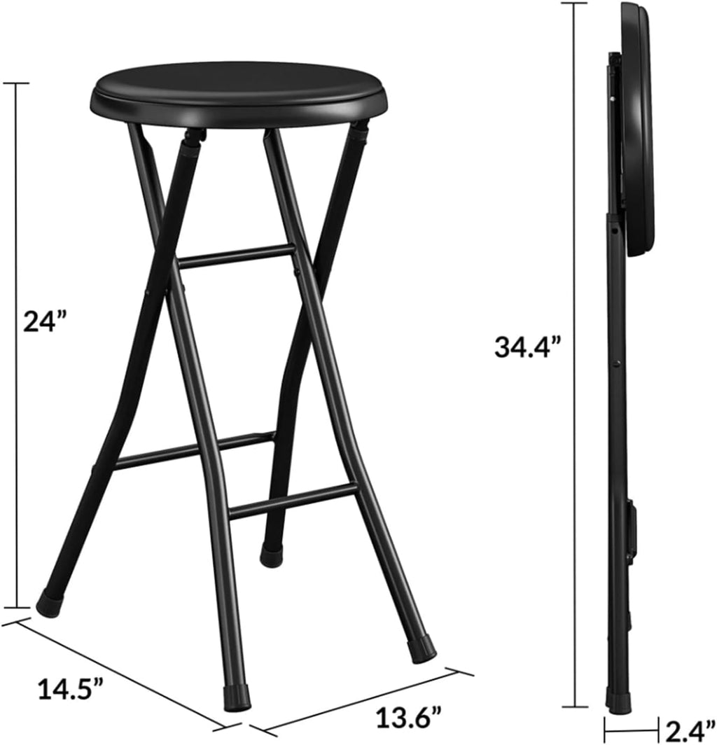 Portable Folding Metal Stool with Non-Slip Rubber Feet, Lightweight Compact Stool for Kitchen, Bar, Classroom, and Camping, Space-Saving Foldable Design with Padded Seat, Supports 200 lbs, Black