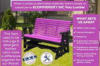 5 FT Purple Amish-Made Porch Glider – 1000 lb Heavy-Duty Poly Lumber wood Roll Back Glider – USA Crafted HDPE Outdoor Seating Furniture - Stainless Steel Hardware – Smooth, Quiet Glide - CupHolders