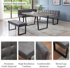HIPIHOM Dining Table Set with Bench, Grey Table with Grey Right Seat Bench | 42.9 Inch MDF Tabletop with Corner sofa and 43.3 In Bench, Metal Legs for Family Dining Room Furniture, Apartment