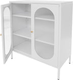 Accent Cabinet with Glass Doors – 3 Tier Storage, Modern Coffee Bar Station Pantry Cupboard Accent Cabinet for Kitchen Living Room Bedroom Bathroom, 31.5"x15.8"x40"(Creamy White)