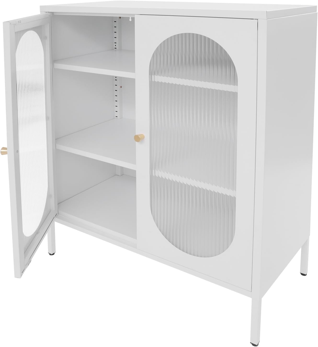 Accent Cabinet with Glass Doors – 3 Tier Storage, Modern Coffee Bar Station Pantry Cupboard Accent Cabinet for Kitchen Living Room Bedroom Bathroom, 31.5"x15.8"x40"(Creamy White)